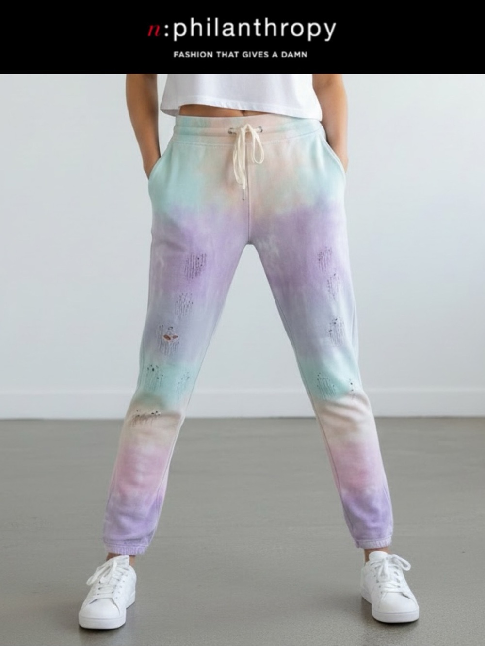 NWT N.PHILANTHROPY OMBRÉ PASTEL TIE DYE DISTRESSED JOGGER SWEATPANTS SIZE SMALL